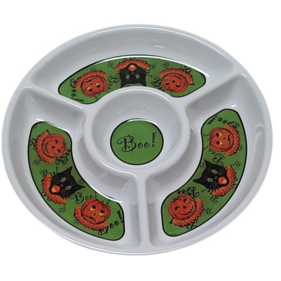 Bethany Lowe Halloween Sassy Cat Chip and Dip Melamine Platter - Picture 1 of 3